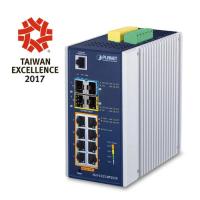 IGS-5225-8P2S2X IP30 Industrial L3 8 портов 1000T 802.3at PoE+ 2 порта 1G/2.5G SFP + 2 порта10GПолностью управляемый коммутатор SFP+ (от -40 до 75 °C, двойной резервный вход питания на клеммной колодке 48–56 В постоянного тока, DIDO, кольцо ERPS, 1588