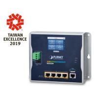 WGR-500-4PV Промышленный настенный гигабитный маршрутизатор IP30 с 4 портами 802.3at PoE+ и сенсорным ЖК-экраном (бюджет PoE 120 Вт, двойной вход питания на клеммной колодке 48-56 В постоянного тока и разъем питания, -10~60 градусов C, аппаратный NAT