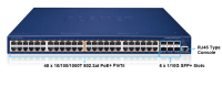 SGS-6310-48P6XR Уровень 3 48-портовый 10/100/1000T 802.3at PoE + 6-портовый 10G SFP+ стекируемый управляемый коммутатор (AC 370 Вт, бюджет AC+DC 740 PoE, аппаратное стекирование до 8 устройств, аппаратная маршрутизация IPv4/IPv6 уровня 3 и VRRP