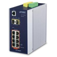 IGS-10020PT IP30 Industrial L2+/L4 8-портовый 1000T 802.3at PoE + 2-портовый 1G/2.5G SFP полностью управляемый коммутатор (от -40 до 75 C, двойной резервный вход питания на клеммной колодке 48~56 В постоянного тока, DIDO, кольцо ERPS, 1588, Modbus TCP