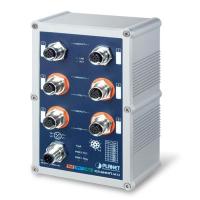 IGS-604HPT-M12 Промышленный 4-портовый 10/100/1000T M12 802.3at PoE со степенью защиты IP67 4-портовый 10/100/1000T M12 + 2-портовый 10/100/1000T M12 управляемый коммутатор Ethernet (-40~75 градусов C), кольцо ERPS, 1588
