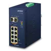 IGS-1020PTF IP30 Промышленный 8-портовый коммутатор 10/100/1000T 802.3at PoE + 2-портовый 100/1000X SFP Ethernet-коммутатор (-40~75 градусов C, режим расширения 250 м, светодиодный индикатор использования PoE, двойной 48–56 В постоянного тока)