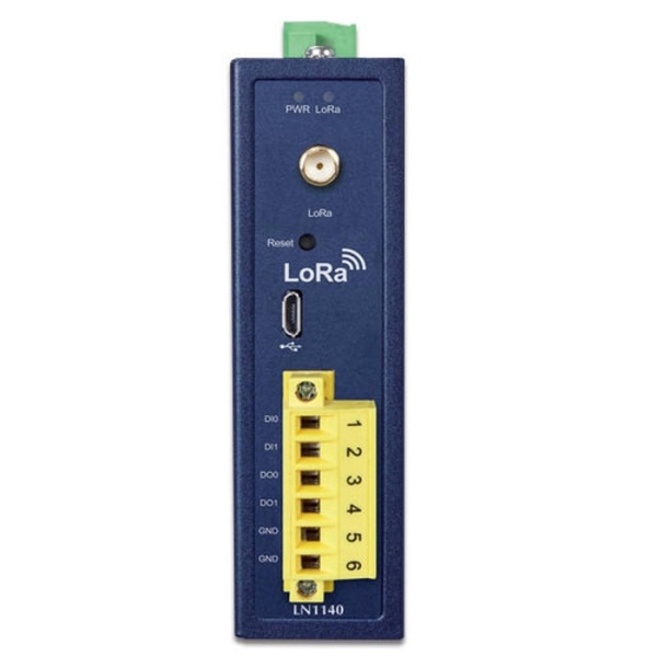 LN1140 Промышленный контроллер узла LoRa. IP30 — 2 цифровых входа + 2 цифровых выхода (EU868/US915 Sub 1G, поддержка OTAA/ABP Class A/B/C, 9~48 В постоянного тока/24 В переменного тока, -40~75 градусов C, порт конфигурации Micro-USB, DIN-рейка или настенн