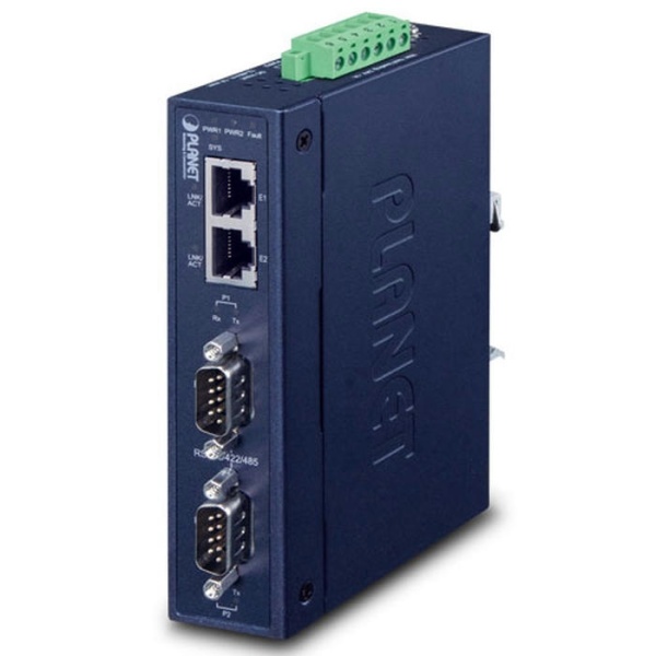 ICS-2200T Промышленный сервер последовательного интерфейса 2xRS232/RS422/RS485, 2x10/100BASE-TX, TCP Server/Client / UDP Client / VCOM / RFC 2217 / Telnet Server / Remote Pair, SNMP, IP30 -40..+75C